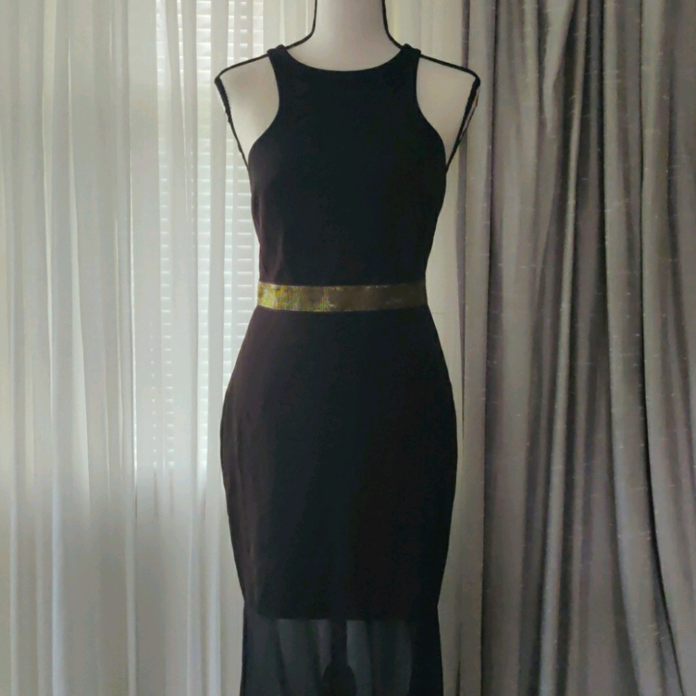 Black Mini Dress with Long Sheer Flare